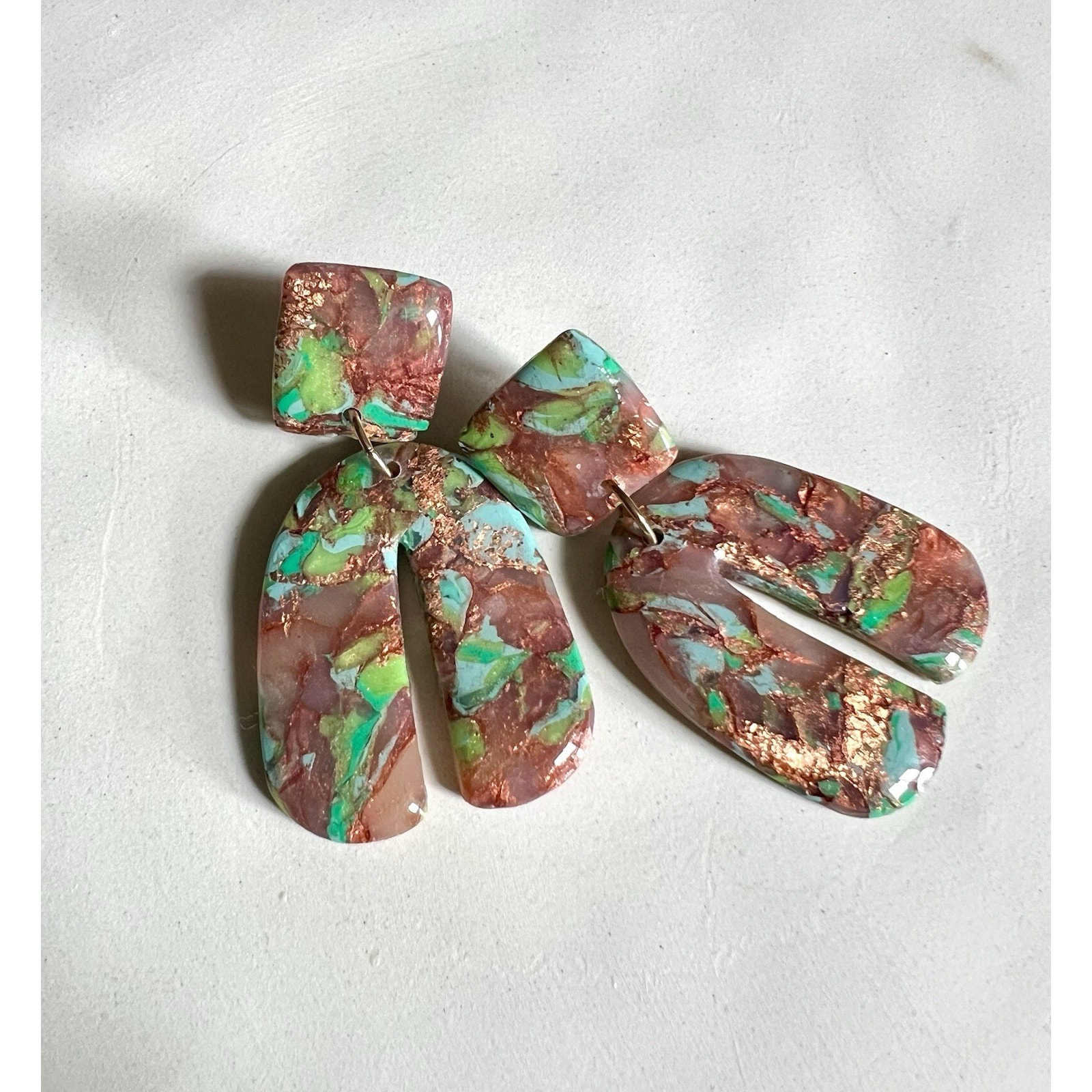 Earrings Statement Earrings Handcrafted Gold Green Turquoise Arches